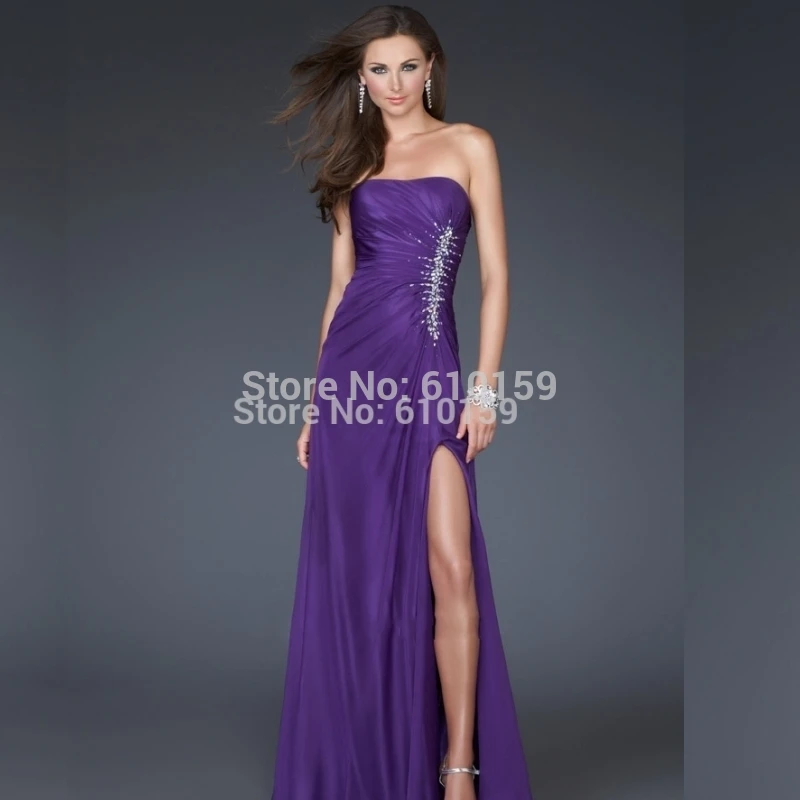 2015 elegant spring new evening dresses strapless beaded long purple prom  gowns for formal party high slit evening dresses|dress patterns evening  gowns|dress charmgowns maternity - AliExpress