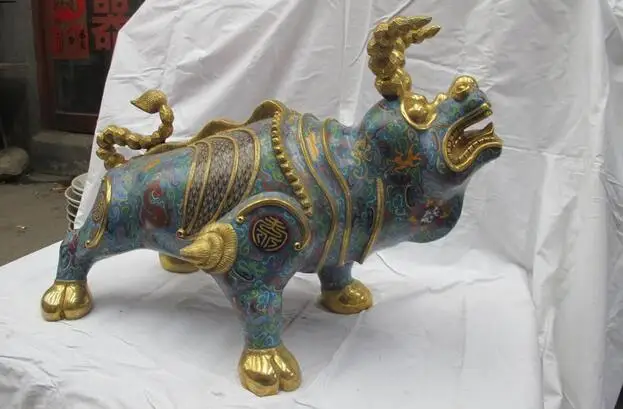 Королевские чистые бронзовые Перегородчатые 24K золотой дракон корова бык, Мул статуя дикого зверя
