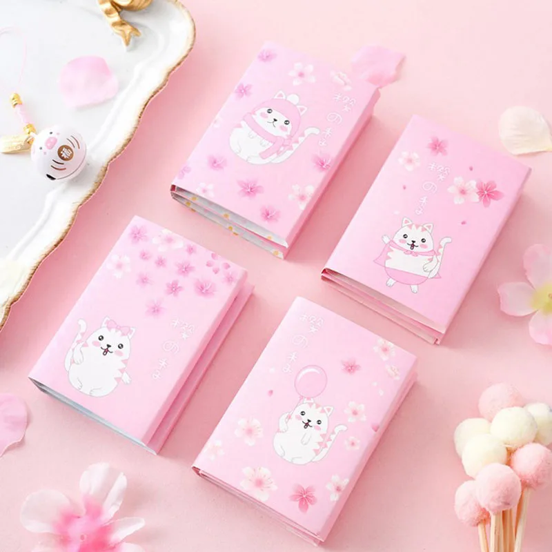 

1 Pcs Cartoon Cute Cat In The Sakura Sticky Sticky Notes Multi Folding Writing Pads Label Mark Kawaii Stationery School Supply