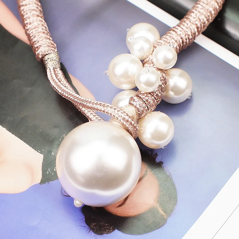 Крупный искусственный жемчуг Чокеры ожерелья для женщин ювелирные изделия толстая веревка Регулируемая себе Подвеска Ожерелье Подарок UKEN