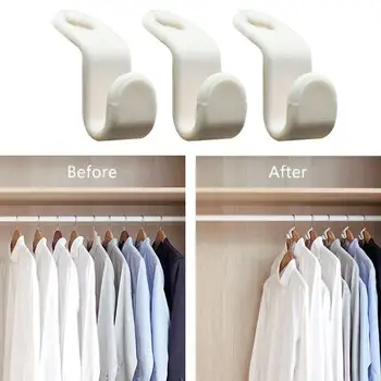 

6pcs/set Closet Hanger Wonder Space Saver Magic Extension Multi-function Hook Strong Clothing Wardrobe White Pp Hooks Rack