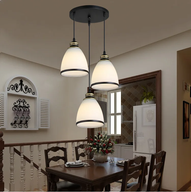 

Modern Minimalist Set of 3 Kitchen Island Dining Room Glass Pendant Light Bar Restaurant Dinning Table White Glass Lamp M