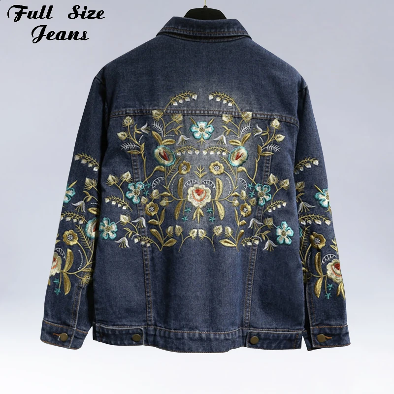 

Plus Size Floral Embroidery Short Jacket Coat 3XL 4XL 5XL Spring Summer Women Outwear Fashion Chi Bomber Denim Jackets