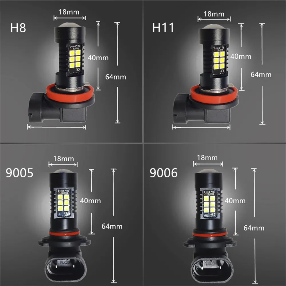 2 шт. противотуманных фар H11 светодиодный H8 HB3 9005 HB4 9006 светодиодный лампы 1200LM 6000K белый вождение автомобиля ходовые огни авто светодиодные лампы 12V 24V