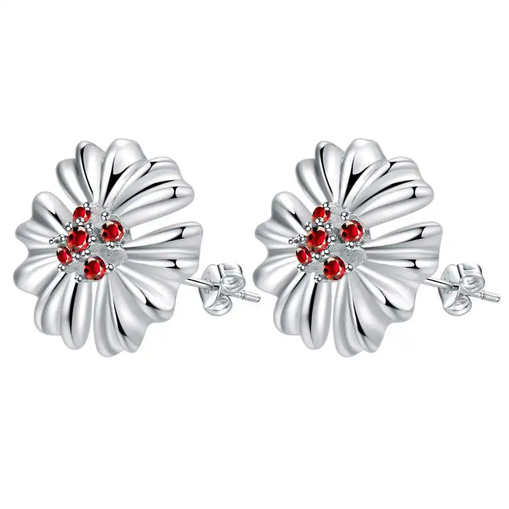 

beautiful dark red zircon sunflower high quality Silver Earrings for women fashion jewelry earrings /QLQRSPCM NQZJQCVM