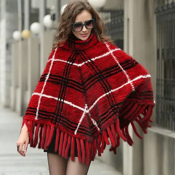 

European Winter Ladies' Genuine Knitted Mink Fur Shawls With Tassels Women Fur Pashmina Wraps Bridal Cape Coat Jacket LF5025