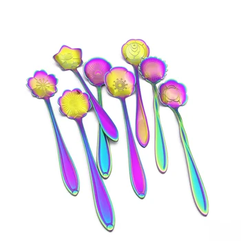 

Dessert Spoon Cuchara Stainless Steel Scoop Coffee Spoons Mixing Ladles Small Flower Soup Ladles Dinnerware Vintage Kitchen 8pcs