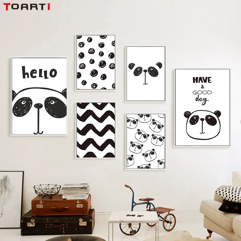 Cute Cartoon Panda Pattern A4 Canvas Art Painting  (4)