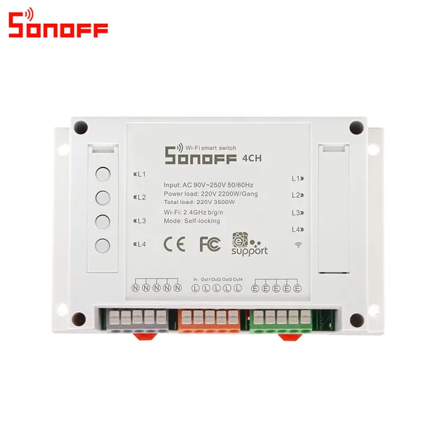 Itead Sonoff 4CH Wifi Smart Switch 4 Gang Wifi Light Switch Smart Home App Remote Interrupter Relay Works with Alexa Google Home