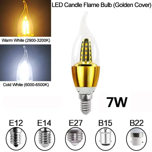 E14 Светодиодный светильник-свеча E27 энергосберегающая лампа 3 Вт 5 Вт 7 Вт 8 Вт Точечный светильник Bombilla Lampara Люстра для домашнего декора E12 B22 B15 - Испускаемый цвет: Golden Flame 7W