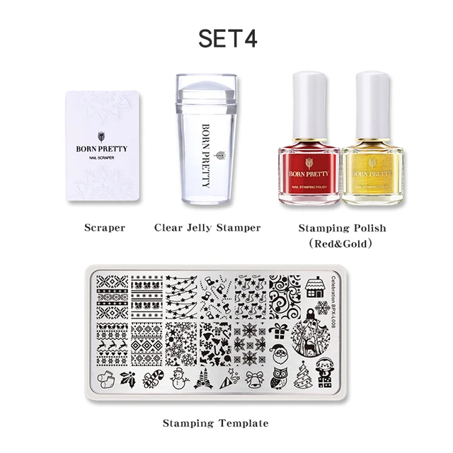 BORN PRETTY Nail Stamping Kit 2 Bottles Stamping Nail Polish Stamping