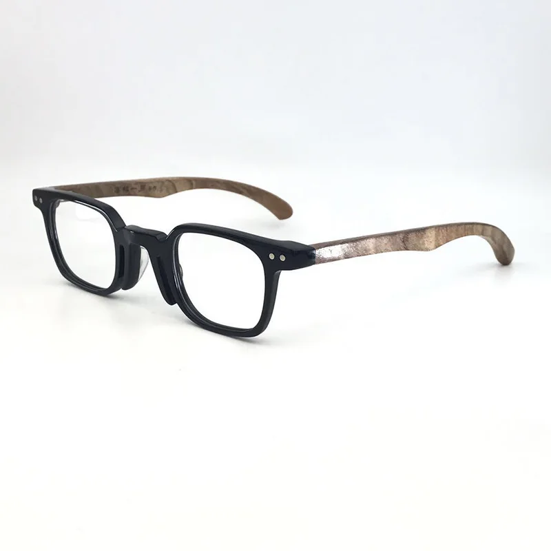 Оправы для очков ручной работы, мужские очки для близорукости, палисандр, маленькие квадратные прозрачные линзы, модные очки, полный Оптический Рецепт - Цвет оправы: Black