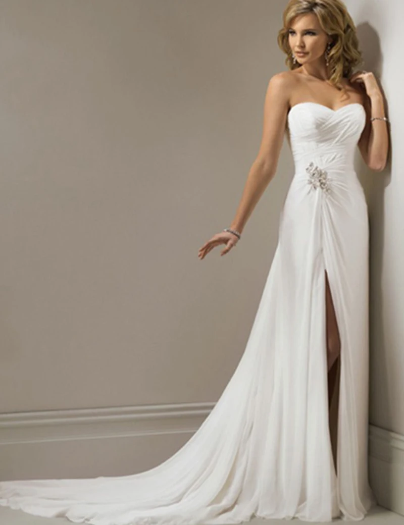 beach wedding dresses with slit