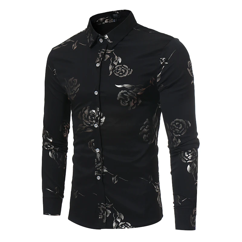 Kopen Nieuwe Bloemenprint Shirt Mannen Slim Fit Chemise Homme 2017 Luxe Merk Rose Bloemenprint Heren Overhemden Camisa Sociale masculina