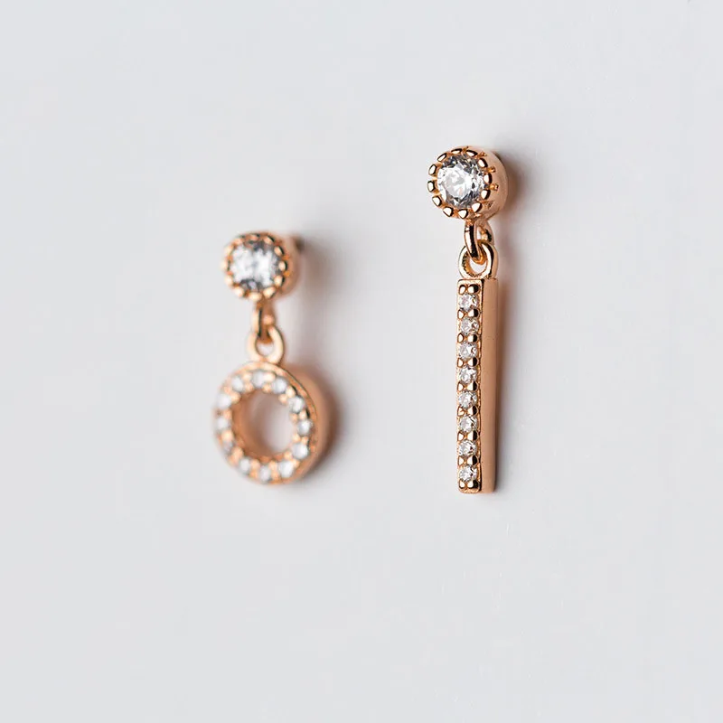 

Fashion Asymmetric Geometry CZ Solid 925 Sterling Silver Dangling Earrings
