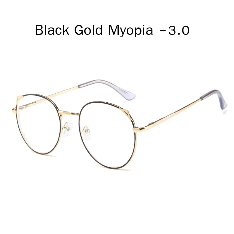 Zilead кошачьи уши металлические очки для близорукости для женщин и мужчин ясное зрелище близорукое с диоптрией-1.0to-4,0 - Цвет оправы: black gold  3.0