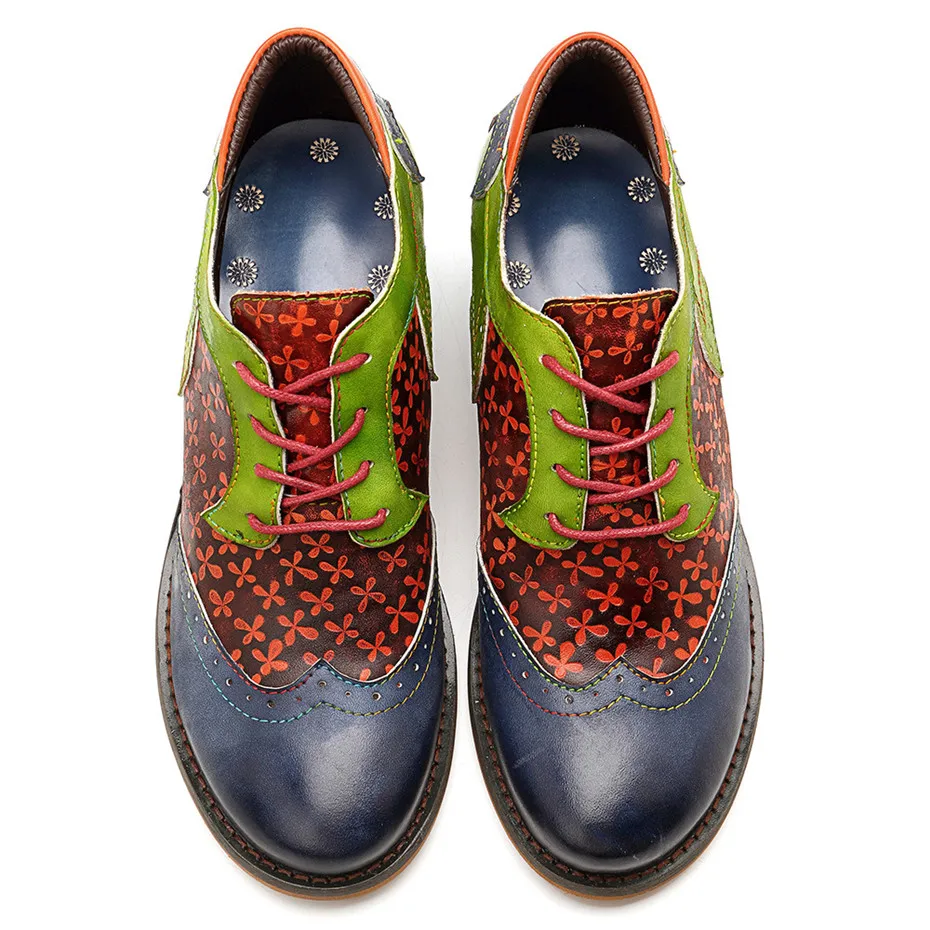 Big Size Genuine Leather Women's Oxford Shoes New Printed Bullock Students Oxfords For Women Retro Lady Casual Flat Brogue Shoes (2)