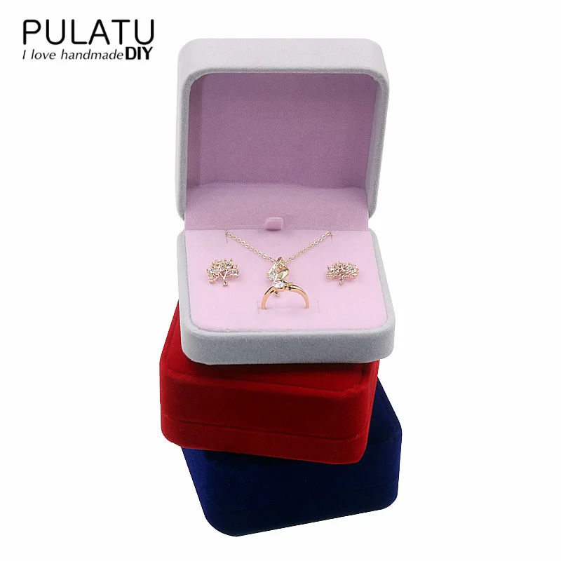 

Jewelry Set Display Square Packaging Gift Boxes Ring Earring Necklace Velvet Materials Wedding Birthday Holder Jewellery Box