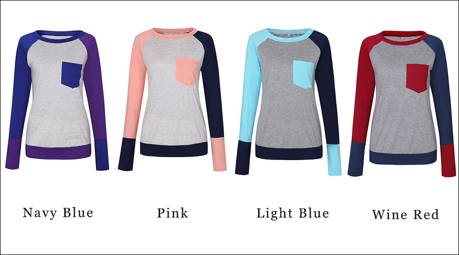 Gladiolus Hot Fashion Patchwork T Shirt Women 2018 Long Sleeve O-Neck Pocket Style Women Tops T-shirt Autumn Ladies Tee Shirts  (19)