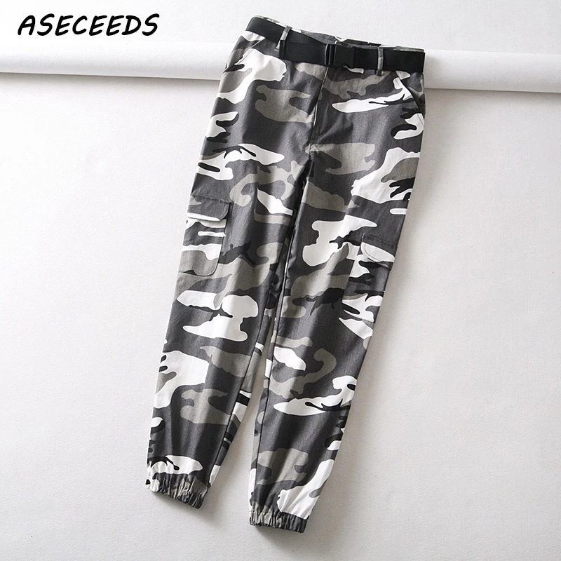 

Fashion sashes sweatpants Cargo pants woemn Cami Pants Streetwear Grey High Waist pants Casual joggers Camouflage women pants