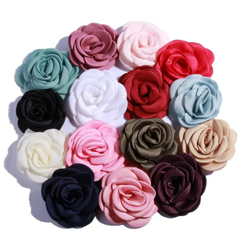 

10PCS 9.5CM Newborn Big Burned Eage Flower For Hair Clips Rolled Rose Satin Fabric Flowers For Apparel Hair Accessories