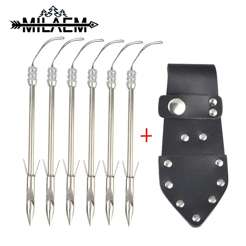 

6pcs Stainless Steel Bow Fishing Slingshot Catapult Darts With Waist Bag Hunting Shooting Fishing Arrow Accessories