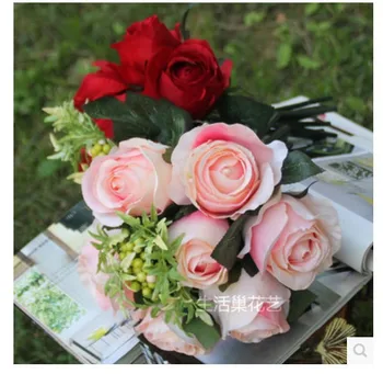 

(2 pcs/lot) High quality wedding decoration Super delicate 9pcs fake rose flowers simulation rose flowers fake flowers