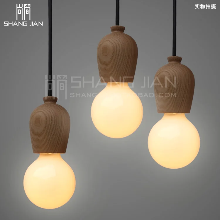 

European style retro American rural solid wood pendant light personalized bar dining room lamp bedroom single head