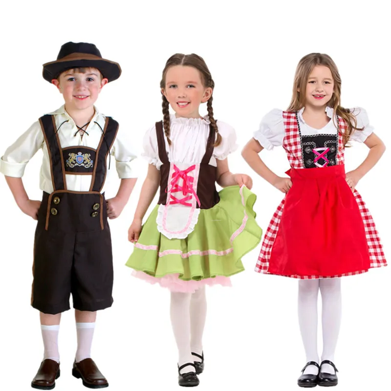 

S-XL Child Germany Beer Festival Waiter Cosplay Costumes Boys And Girls Oktoberfest Costumes Kids Role Play Uniform