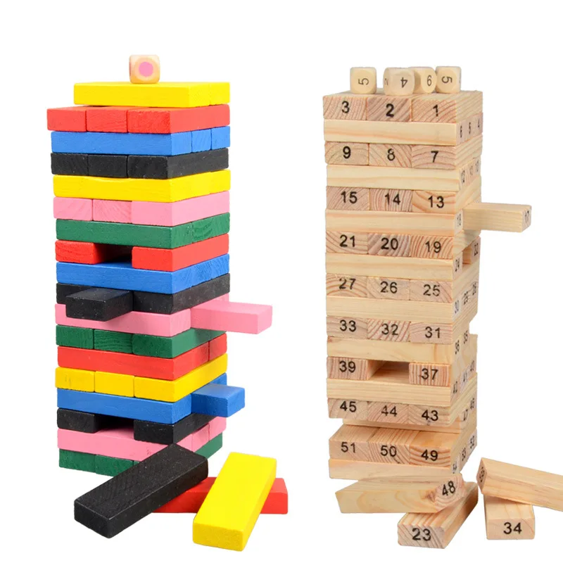 

54 pieces color children's stacking high building blocks large digital layer stacking drawing wooden toys