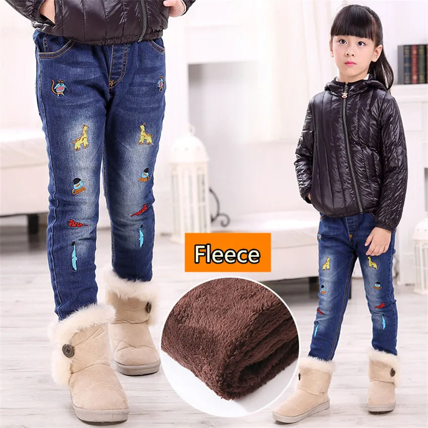

3-10 y children girl jeans denim pants fleece warm winter girls jeans pants kids clothes elastic denim trousers for girls