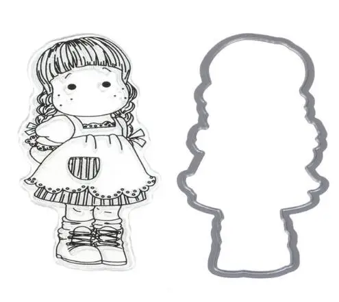 

Girls Girl With Umbrella Clear Silicone Stamp/Seal With Cutting Dies Frame for DIY Scrapbooking Decorative Dies Stamp