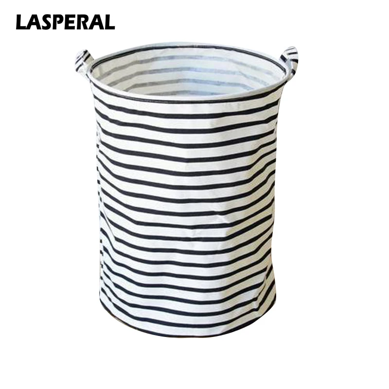 Stripes Linen Fabric Laundry Basket Foldable Buckets Clothes Washing