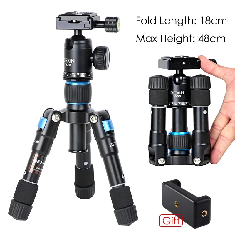 

Photo Ultra Compact Desktop Fexible Macro Mini Portable Lightweight Tripod Monopod with V-30 Ball Head Kit Max load 5kg M225S