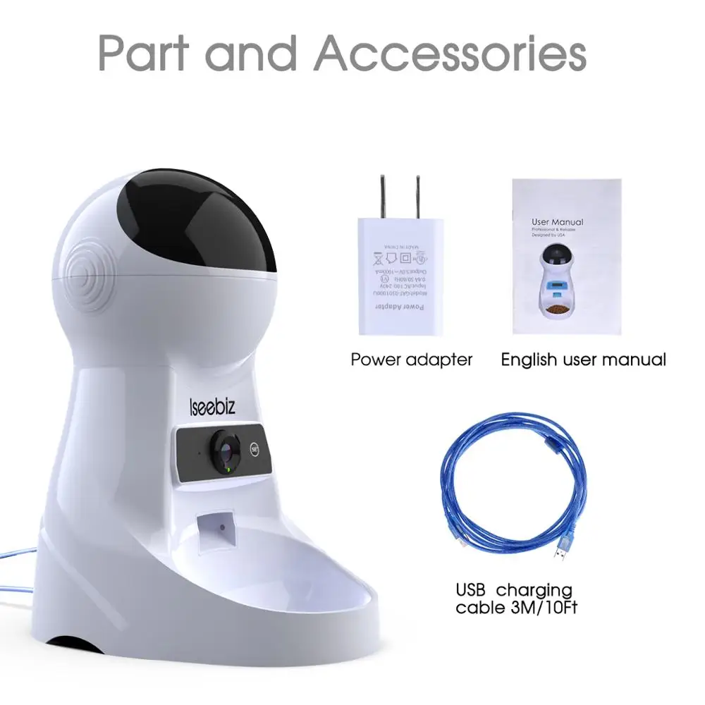  Iseebiz EU/JP/US 3L Pet Feeder Wifi Remote Control Smart Automatic Pet Feeder Dogs Cat Food Recharg - 33003188281