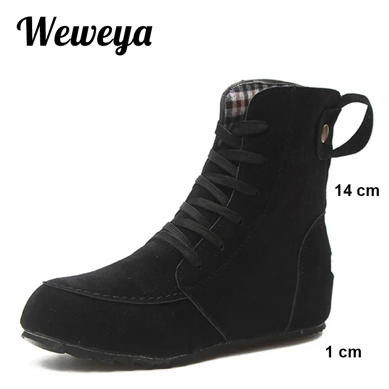 

Weweya Flat Anckle Early Autumn Boots Women Suede Leather Lace Up Rubber Winter Boots Woman High Top Bota Feminina Plus Size 42