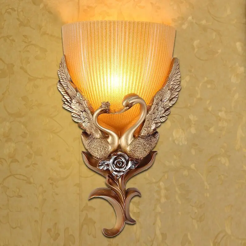 

European Wall Lamps living room backdrop creative personality bedroom bedside lamp stairs corridor swan wedding room LU810228