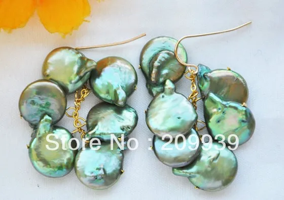 

hj 00159 15mm green COIN FRESHWATER PEARL DANGLE Grapes EARRING can choose