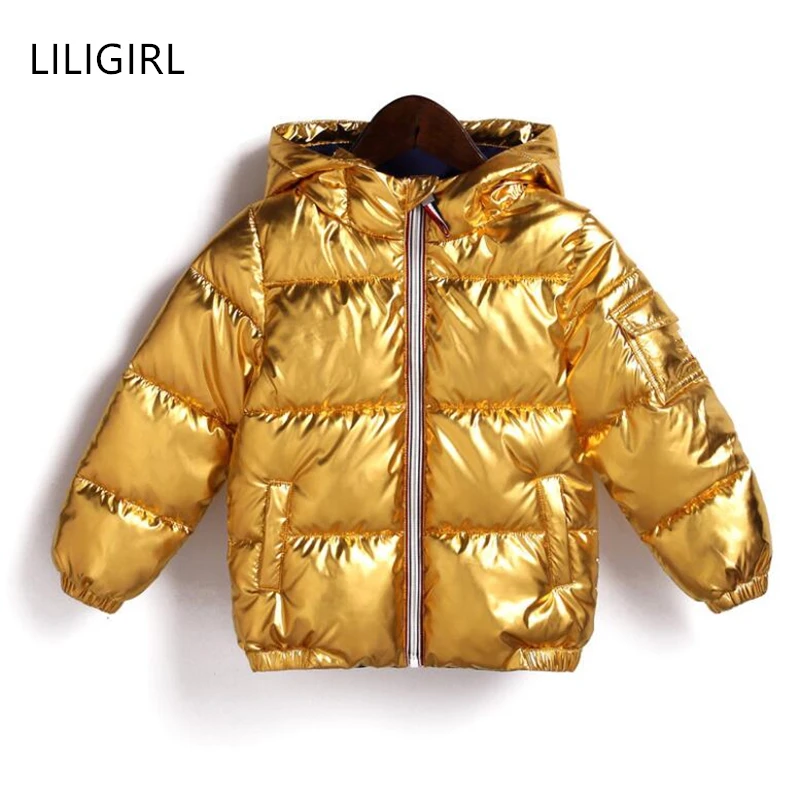 LILIGIRL 2020 Новинка зимняя Золотая детская пуховая хлопковая куртка с капюшоном