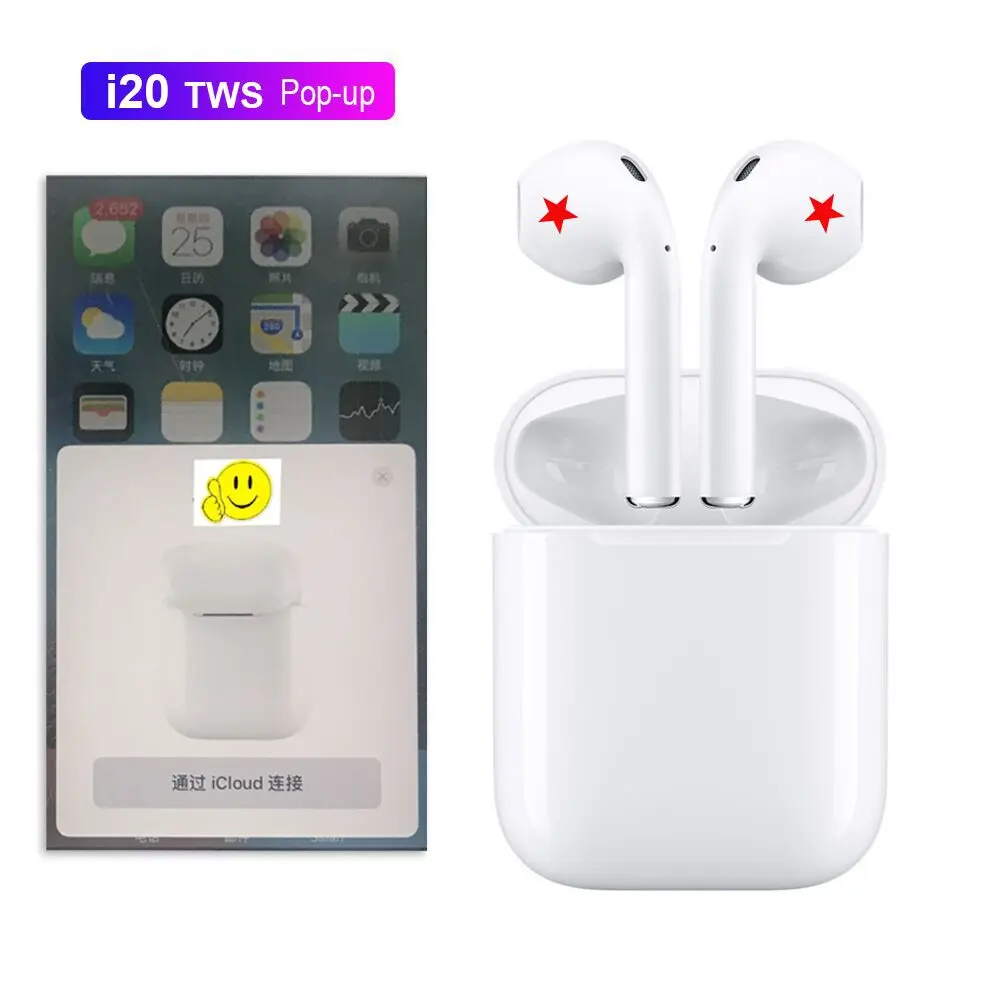 

2019 Newest i20 TWS Pop-up Bluetooth 5.0 Earphone 4D Super Bass Sound Earbuds Wireless Earphones for all Smartphones PK W1 Chip