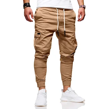 

2019 New Casual Streetwear Pants Solid Full Length Cargo Pants Men Drawstring Joggers Sweatpants Plus Mid Waist Trousers Men