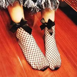 2018 г. пикантные большой ажурные носки длиной по щиколотку для Для женщин повязка на голову с бантом сетки кружева сачок короткие носки