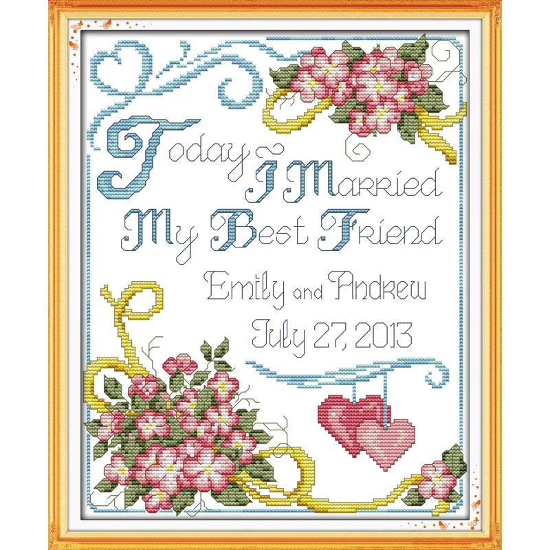 

Wedding anniversary DIY Counted Cross Stitch Pattern or Kit,love flowers needlework wall art handmade gift embroidery set 14CT