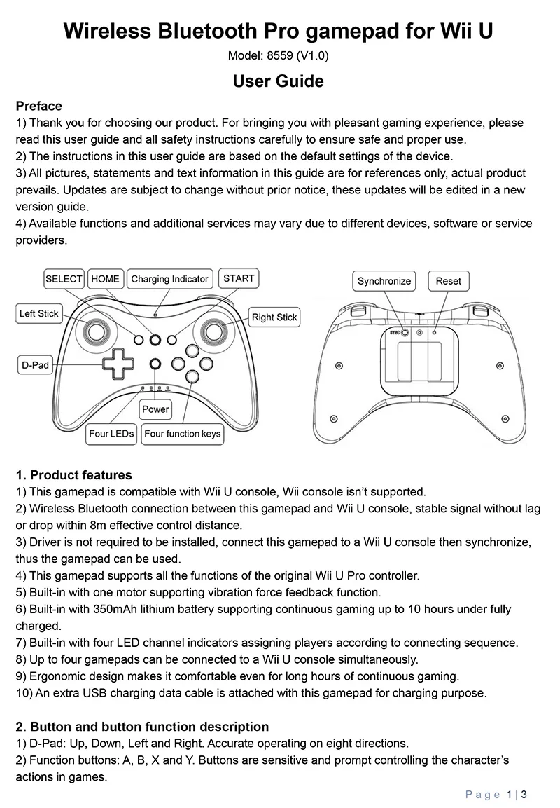 Игровой контроллер беспроводной Bluetooth Джойстик Нинтендо wii U Pro ручной джойстик пульт дистанционного управления