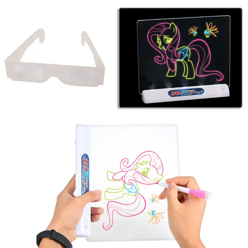 Dinosaur Drawing Pad with 3D Glasses,Painting Learning Pad for Birthday Christmas Day Gift Kids Magic 3D LED Drawing Board