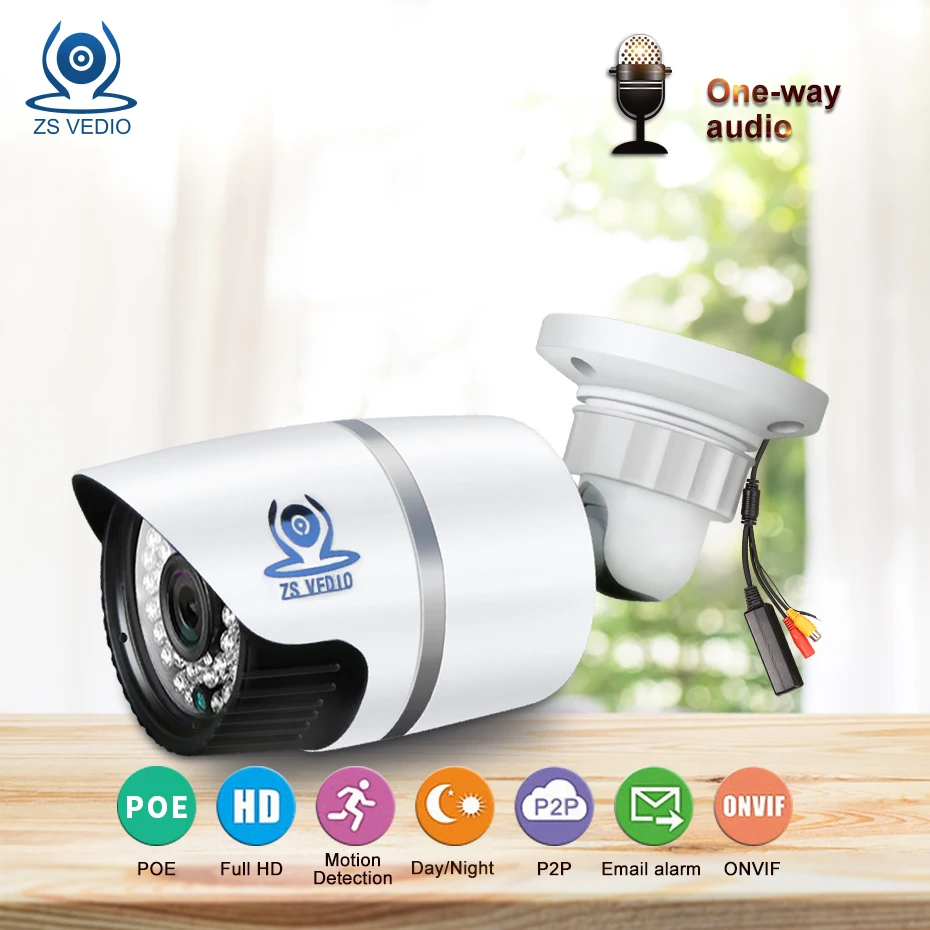 

ZSVEDIO Surveillance Cameras IR Night Vision POE IP Camera Alarm System Cameras POE HD IP Camera Outdoor CCTV Monitor Webcam