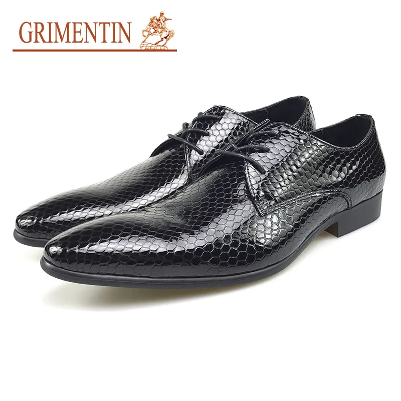 

GRIMENTIN Men Business Shoes Pantet Leather pointed toe black Formal Wedding Shoes Lace Up Dress Shoes