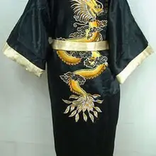 Золотой двусторонний вышитый дракон мужской длинный халат Китайский мужской шелковый атлас Мужской Дракон халат-кимоно двусторонний Халат