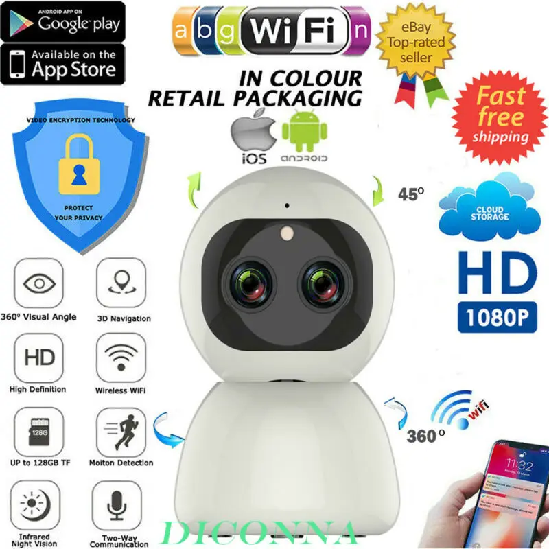 

AI Wireless 1080P HD IP Smart WiFi CCTV Camera Video Baby Monitor 2 way Speaker