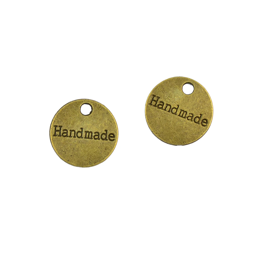 50pcs Antique Bronze Gold Round Handmade Tag Label Charms DIY Jewelry Finding Making